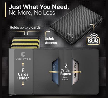 GRATIA NATURALS Slim RFID Wallet for Men, Holds 8 Cards, Carbon