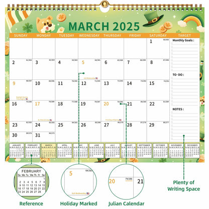 EYROZILL 2025 Wall Calendar Planner Hanging Spiral Bound Magnetic Pet 15x12
