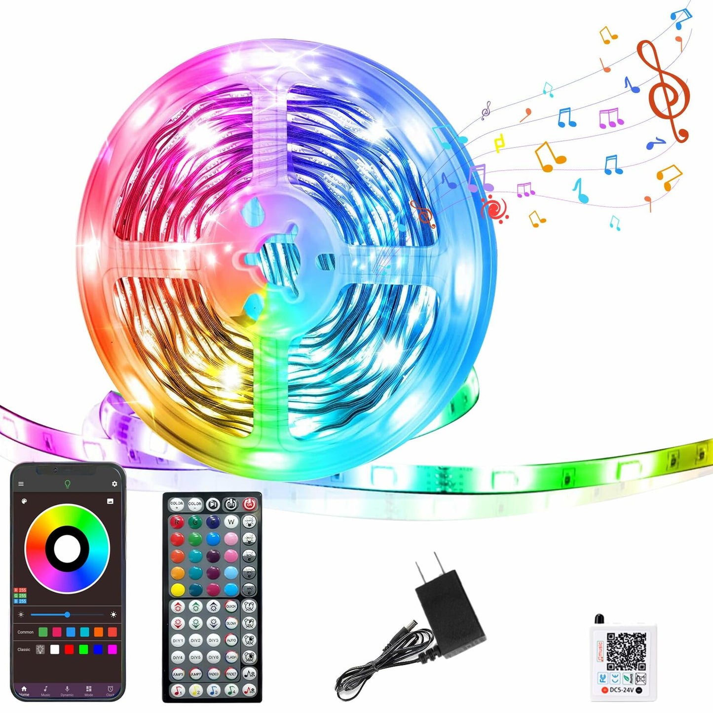 GANZQH Smart RGB USB Strip Lights 15.7FT Multicolor Music Theme