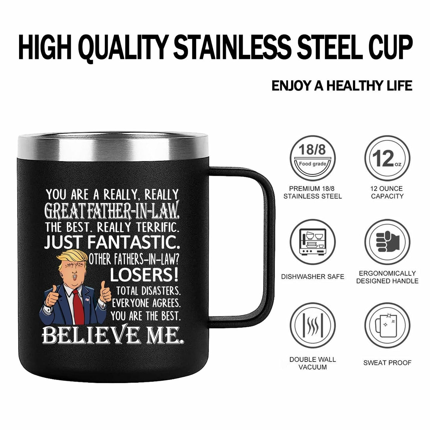[Like New] Aletege Great Father-In-Law Mug Stainless Steel 12 OZ Black
