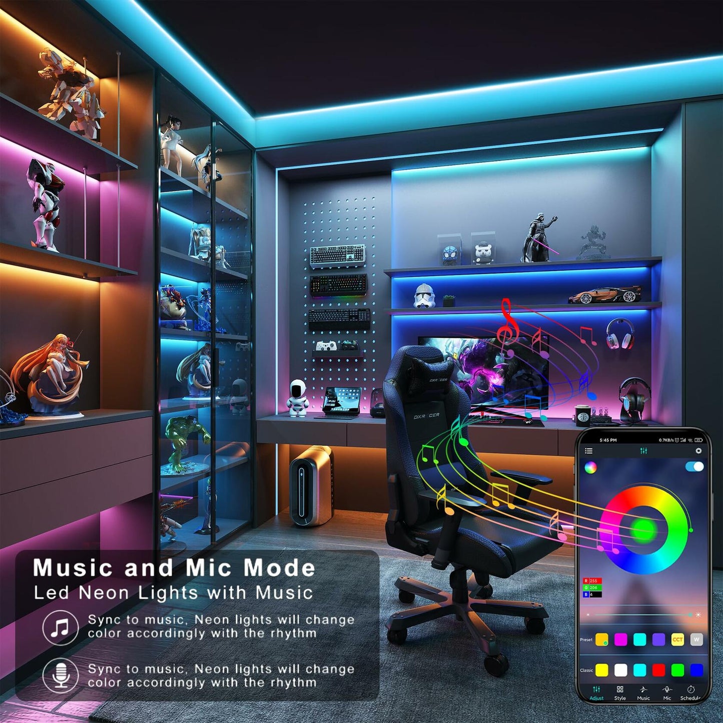 GANZQH Smart RGB USB Strip Lights 15.10FT Multicolor Music Theme