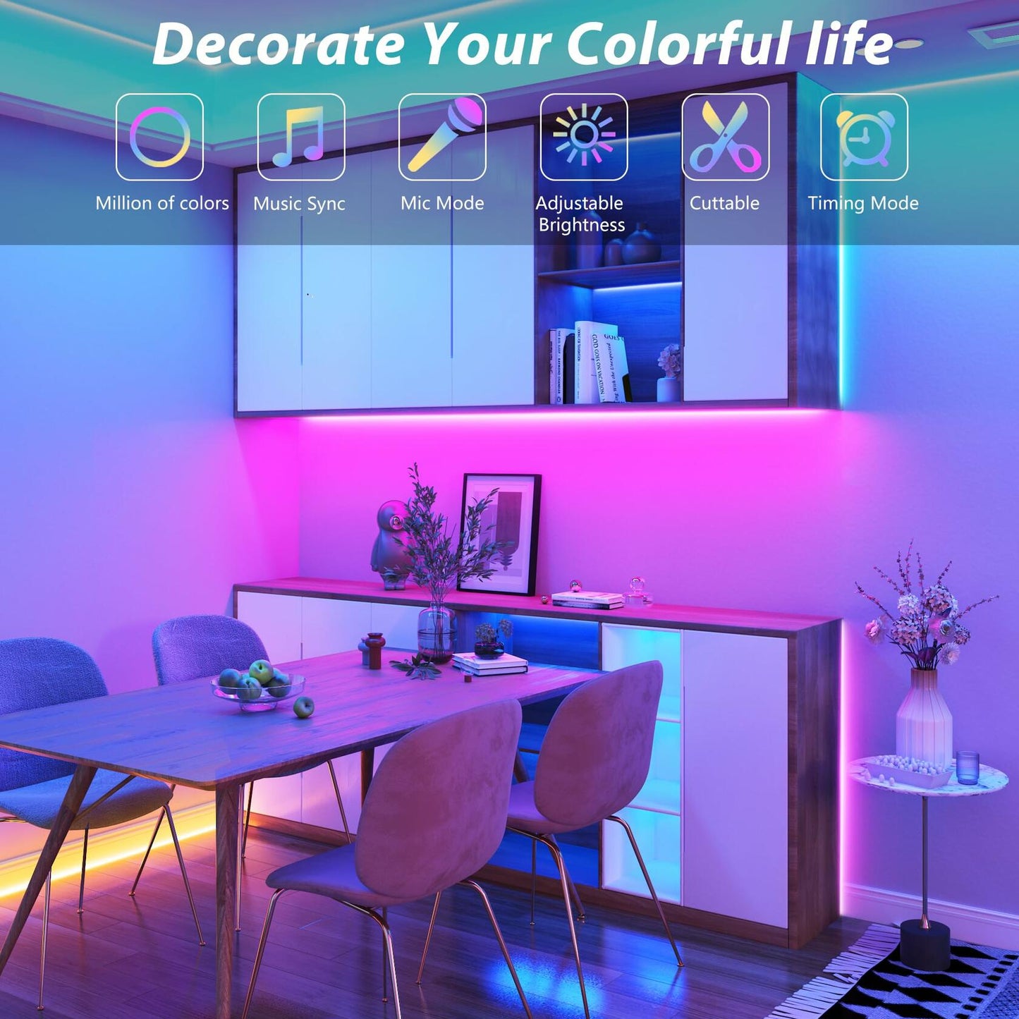 GANZQH RGB Strip Lights 15.3FT USB Powered Smart App Remote Control Multicolor