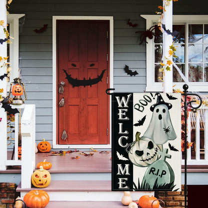 Artscope Halloween Ghost Pumpkin Tombstone Garden Flag 12x18 Inch