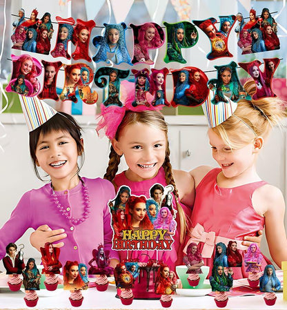 Descendants Party Supplies Birthday Decor Banner Cake & Cupcake Toppers