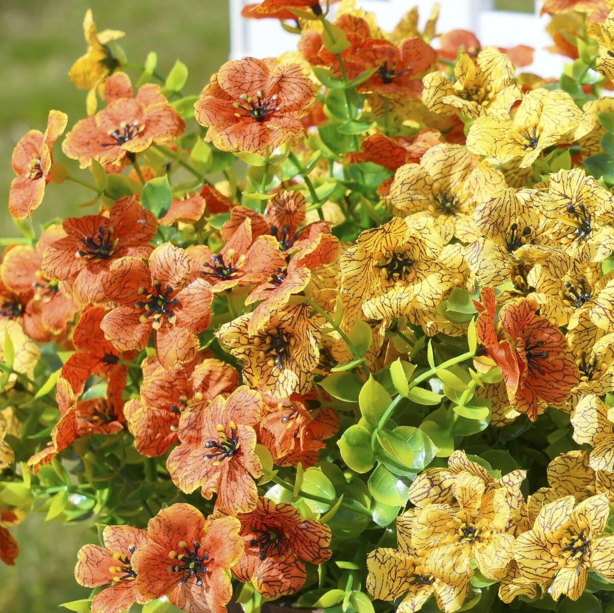 florisso Artificial Fall Mums Outdoor Decoration Orange Yellow 12 Bundles