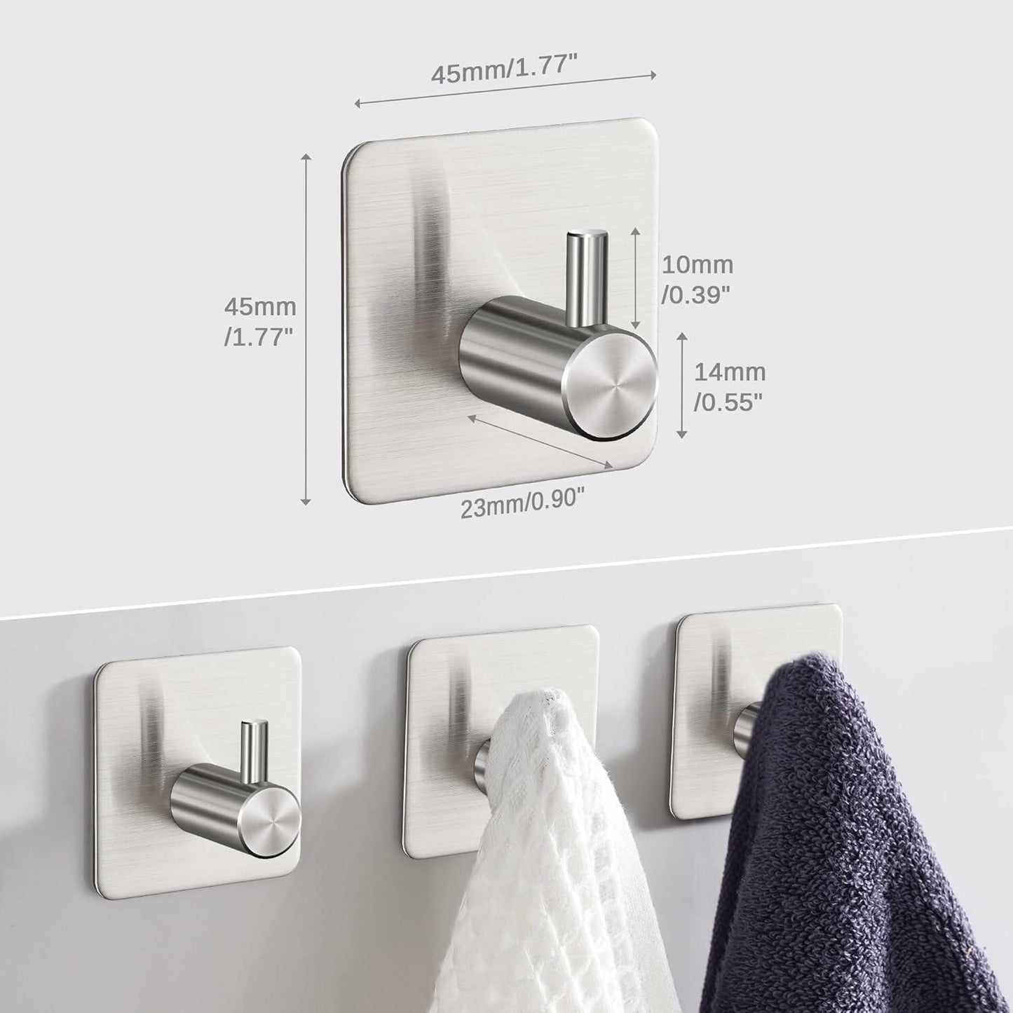 Eowihor 6 Pack Silver Stainless Steel Wall Hooks Heavy Duty Waterproof
