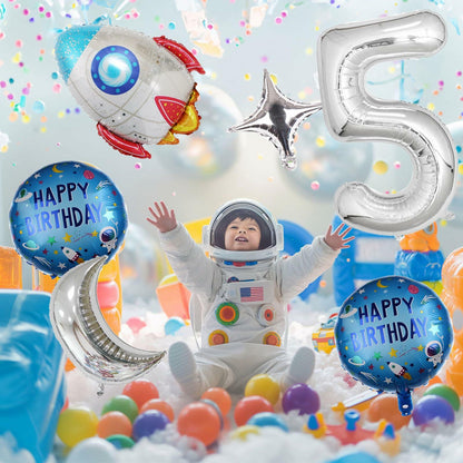 HXOUSE 6Pcs Extra Large Space Balloon Set Rocket Moon Planet 40" No.5