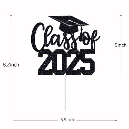 Yotawebery Class of 2025 Cake Topper Graduation Party Decor Black Glitter