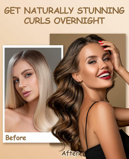 Overnight Heatless Hair Curlers Satin Velvet No Heat Jumbo Rods 3pcs Khaki