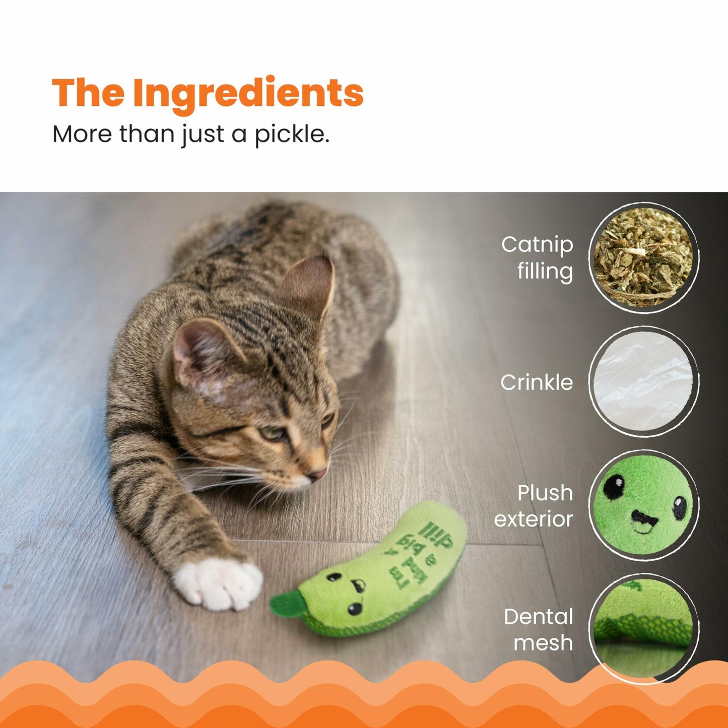 Catstages Crunchy Pickle Kicker Cat Toy with Catnip Dental Mesh Green