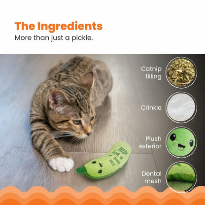 Catstages Crunchy Pickle Kicker Cat Toy with Catnip Dental Mesh Green