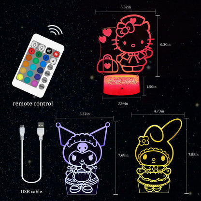 3D Cat Night Light for Kids Room LMHmlylf 16 Colors Remote Touch Lamp Gift