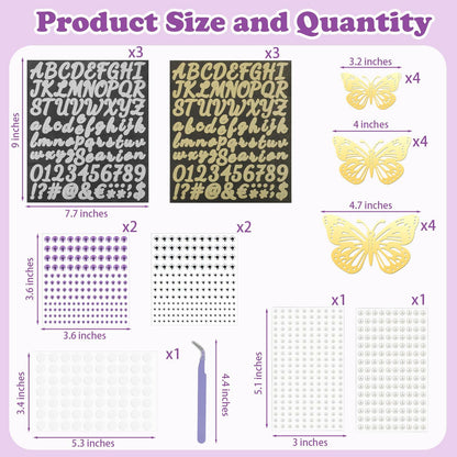 Mototo Graduation Cap Decorations Kit Purple Flowers Rhinestones Glitter DIY