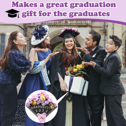 Mototo Graduation Cap Decorations Kit Purple Flowers Rhinestones Glitter DIY
