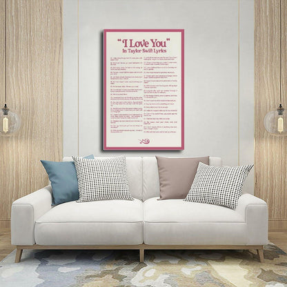 I LOVE YOU Lyrics Canvas Poster 12x18 Bedroom Wall Art Unframed Decor