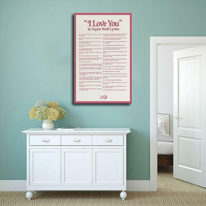 I LOVE YOU Lyrics Canvas Poster 12x18 Bedroom Wall Art Unframed Decor