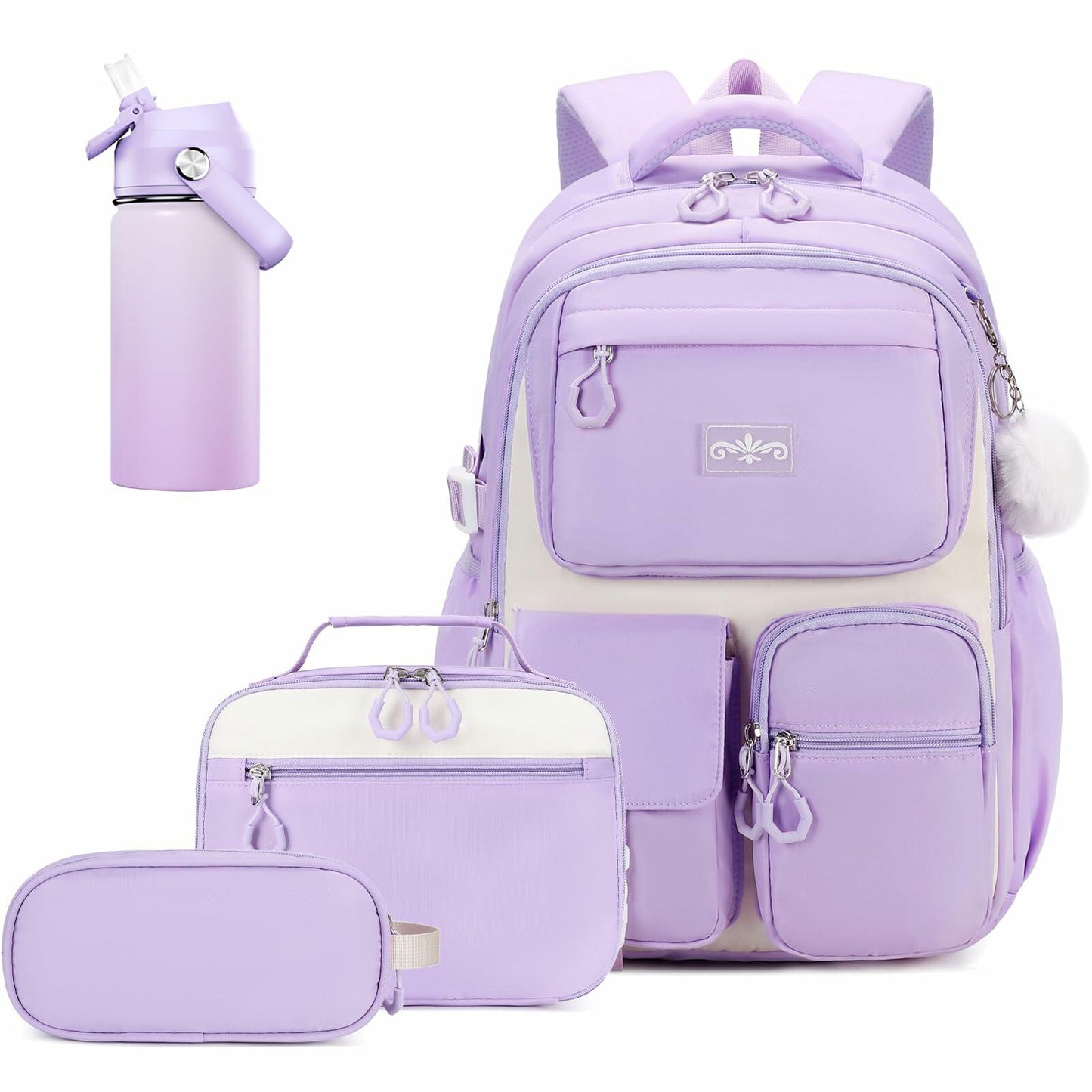 Scothen 4pcs Girls School Backpack Set Lunch Bag & Bottle Back to School