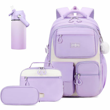 Scothen 4pcs Girls School Backpack Set Lunch Bag & Bottle Back to School