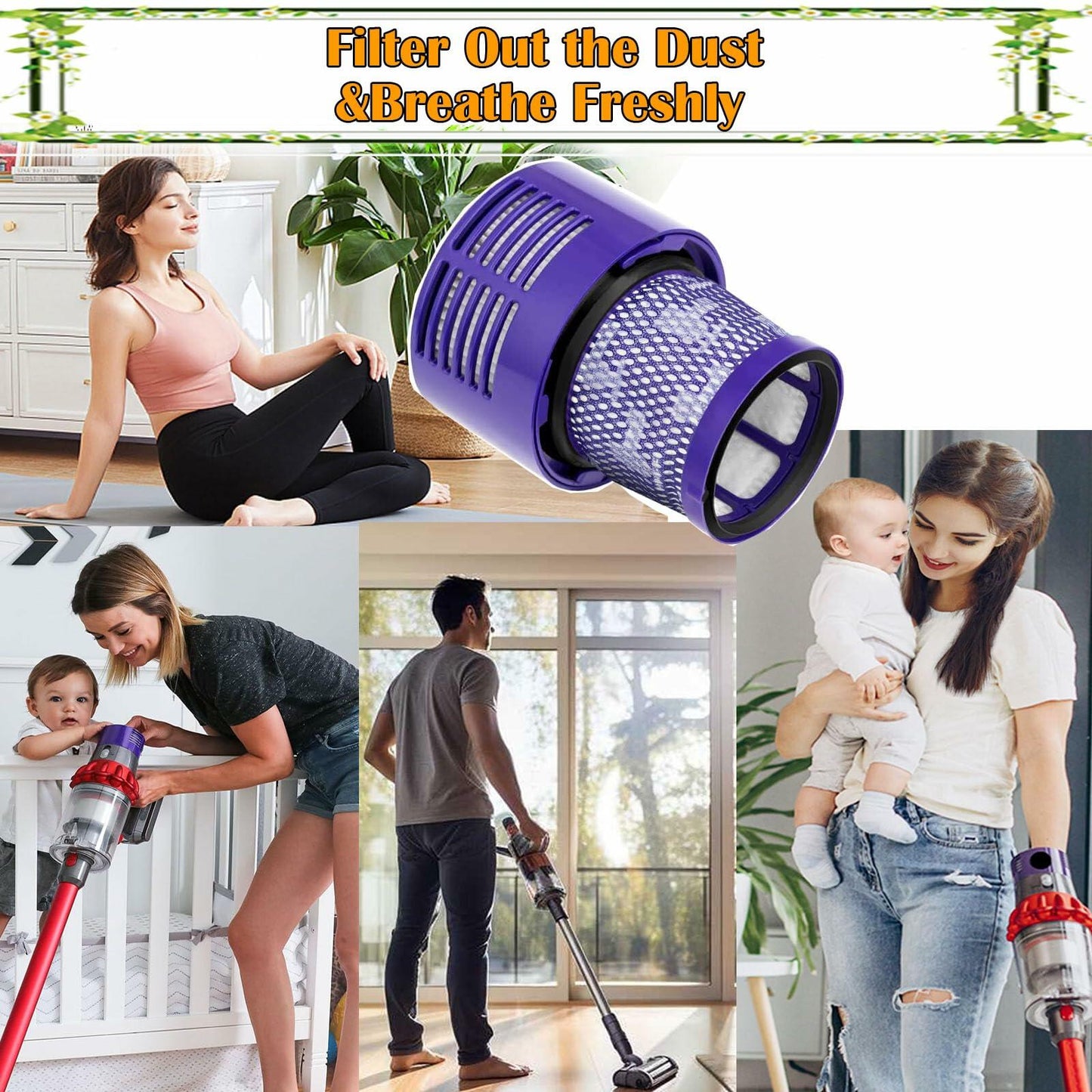 Pdoucgia Dyson V10 Vacuum Cleaner Filter Replacement 2 Pack + Brush