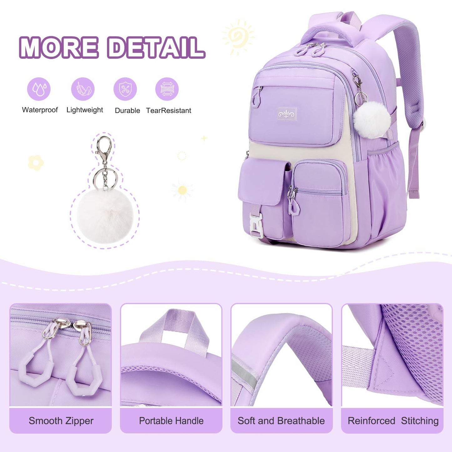 Scothen 4pcs Girls School Backpack Set Lunch Bag & Bottle Back to School