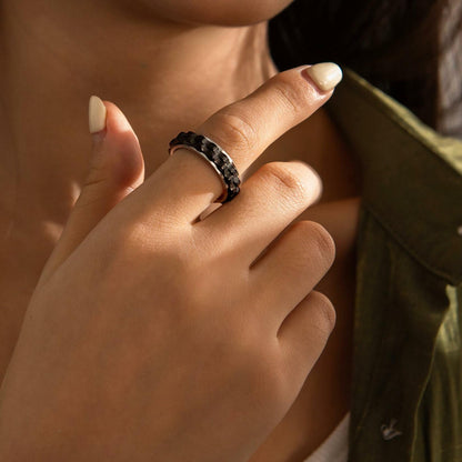 Udolfly Titanium Steel Womens Fidget Spinner Ring Silver Black Size 8