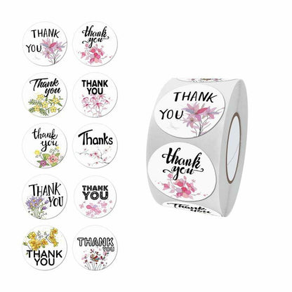 DNYMJBO 500 PCS Thank You Stickers 10 Floral Designs 1 Inch #A243