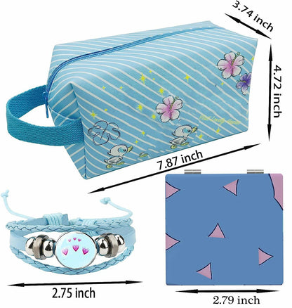 LOYEJEGL Foldable Travel Cosmetic Makeup Bag Blue PU