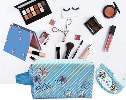LOYEJEGL Foldable Travel Cosmetic Makeup Bag Blue PU