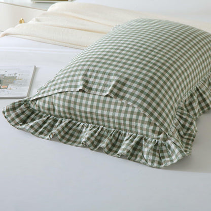 Aryeleay 2 Pack Sage Green White Plaid Ruffle Pillow Shams Cotton 20x20