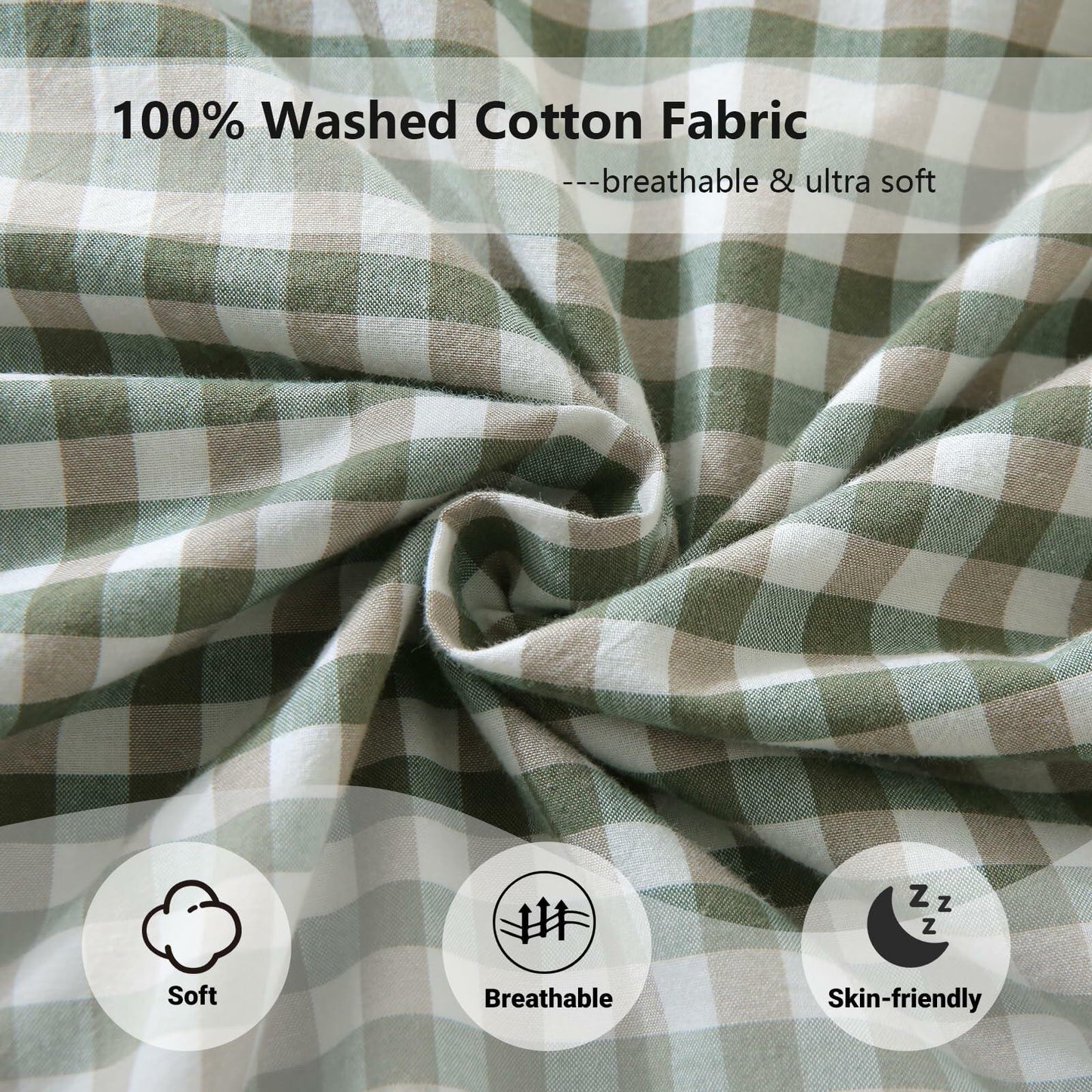 Aryeleay 2 Pack Sage Green White Plaid Ruffle Pillow Shams Cotton 20x20