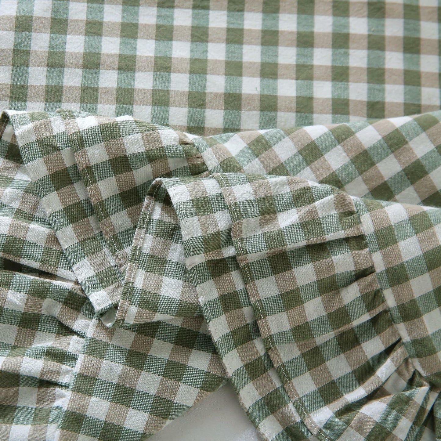Aryeleay 2 Pack Sage Green White Plaid Ruffle Pillow Shams Cotton 20x20