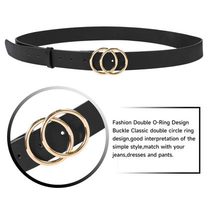 NBLYOS Women Faux Leather Belt Gold Buckle Khaki Size XXL