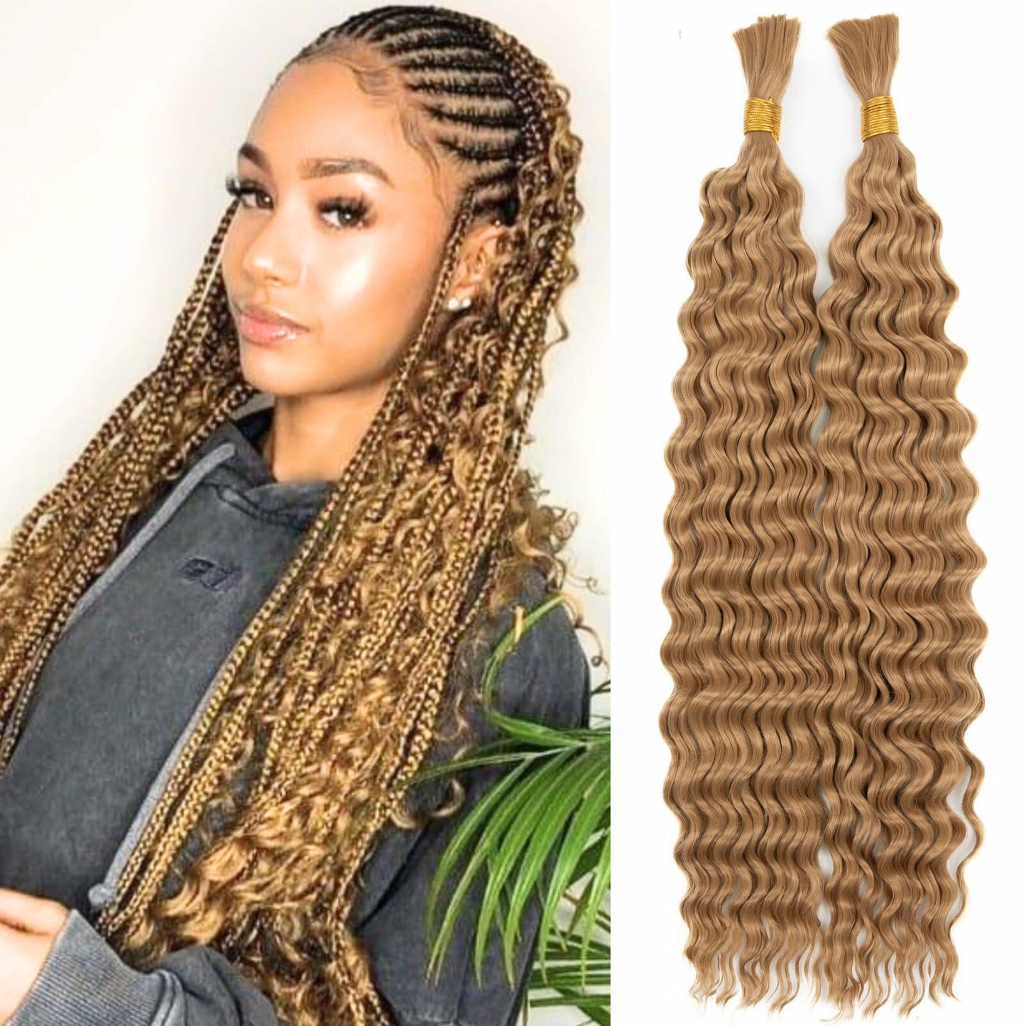 OQNUNQO Curly Wave Synthetic Braiding Hair Extensions 22in 1B Black 150g 2Bundle