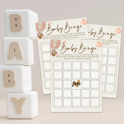 OUDIEA Baby Shower Bingo Cards Teddy Bear Hot Air Balloon 5x7 30 Count