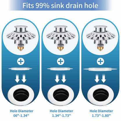 AUPHTIR Universal Bathroom Sink Stopper Pop Up Drain Plug 1.06-1.80'' Silver