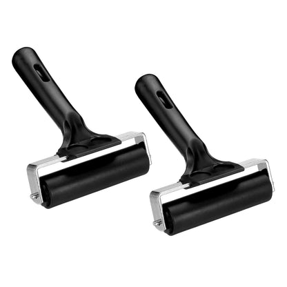 PATIKIL 4in Rubber Roller Brayer 2pcs Anti Skid Hard Black