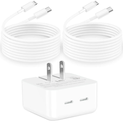 GEONAV Apple MFi 35W Dual USB-C GaN Fast Charger with 2x 6FT C to Lightning
