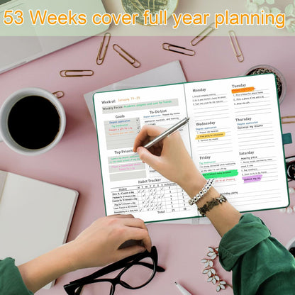 YOJO 2025 Undated A5 Weekly Planner with Goal & Habit Tracker Green