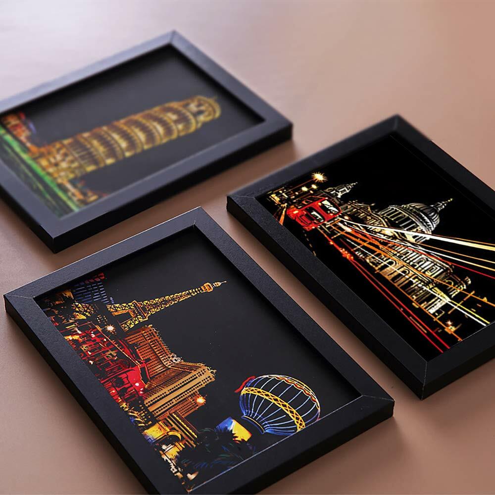 MIASTAR Scratch Art Paper Rainbow Night View Building Series 7.9x5.5 12 Sheets