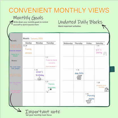 YOJO 2025 A5 Weekly Planner with Goal & Habit Tracker Pink