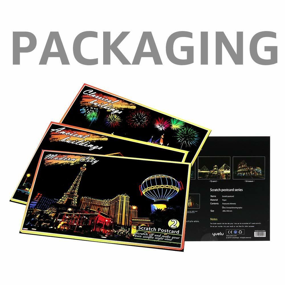 MIASTAR Scratch Art Paper Rainbow Night View Building Series 7.9x5.5 12 Sheets
