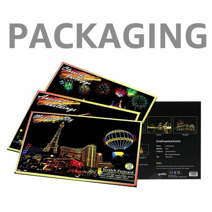 MIASTAR Scratch Art Paper Rainbow Night View Building Series 7.9x5.5 12 Sheets