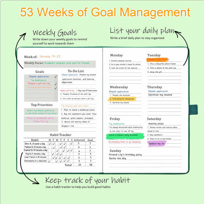 YOJO 2025 A5 Weekly Planner with Goal & Habit Tracker Pink