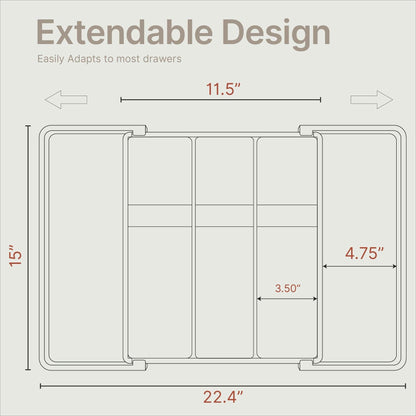 BAKKENMASTER Expandable Utensil Drawer Organizer 13-22.4" Black 5 Compartment