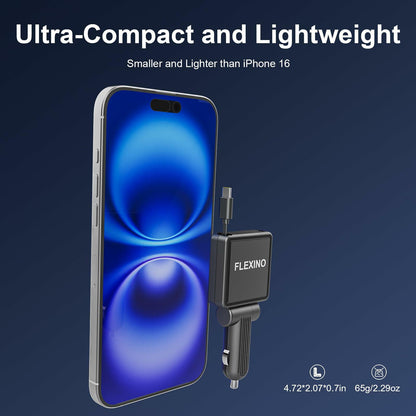 Flexino Ultra-Slim 3-Port USB C Car Charger Black 2 Pack for iPhone Galaxy Pixel