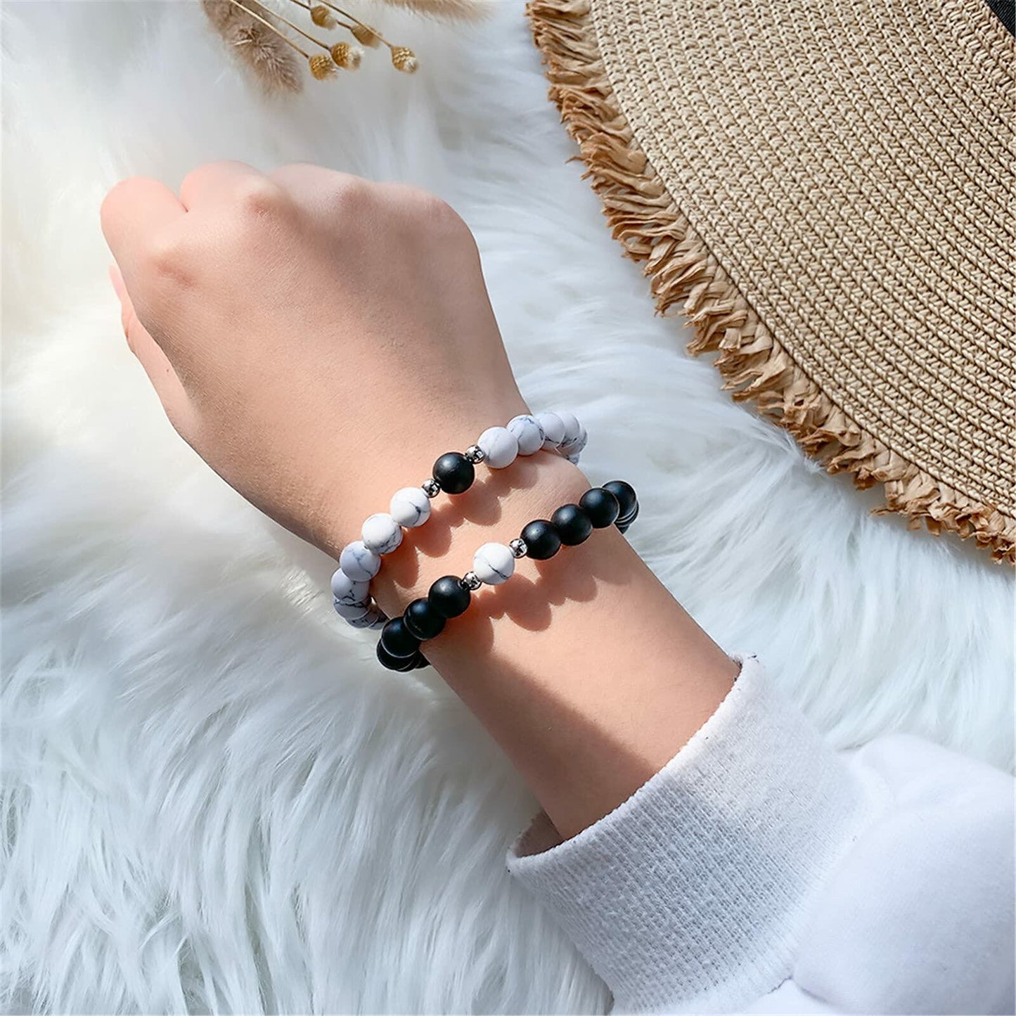 Natural Stone Chakra Tiger Eye Beads Bracelet Set Pink 2Pcs Unisex