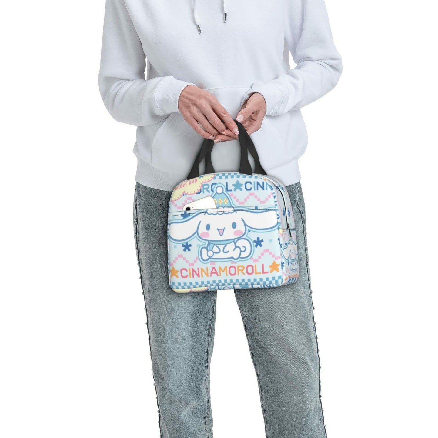Tamkuaph Insulated Lunch Bag Blue Polyester 8x5.11in Reusable Picnic Travel