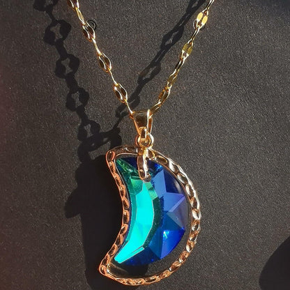 Haowuliao Moon Necklace Women 17x28mm Gold Cable Chain Casual Space