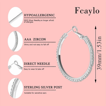 fcaylo 925 Sterling Silver Gold Hoop Earrings Lightweight Hypoallergenic 40mm