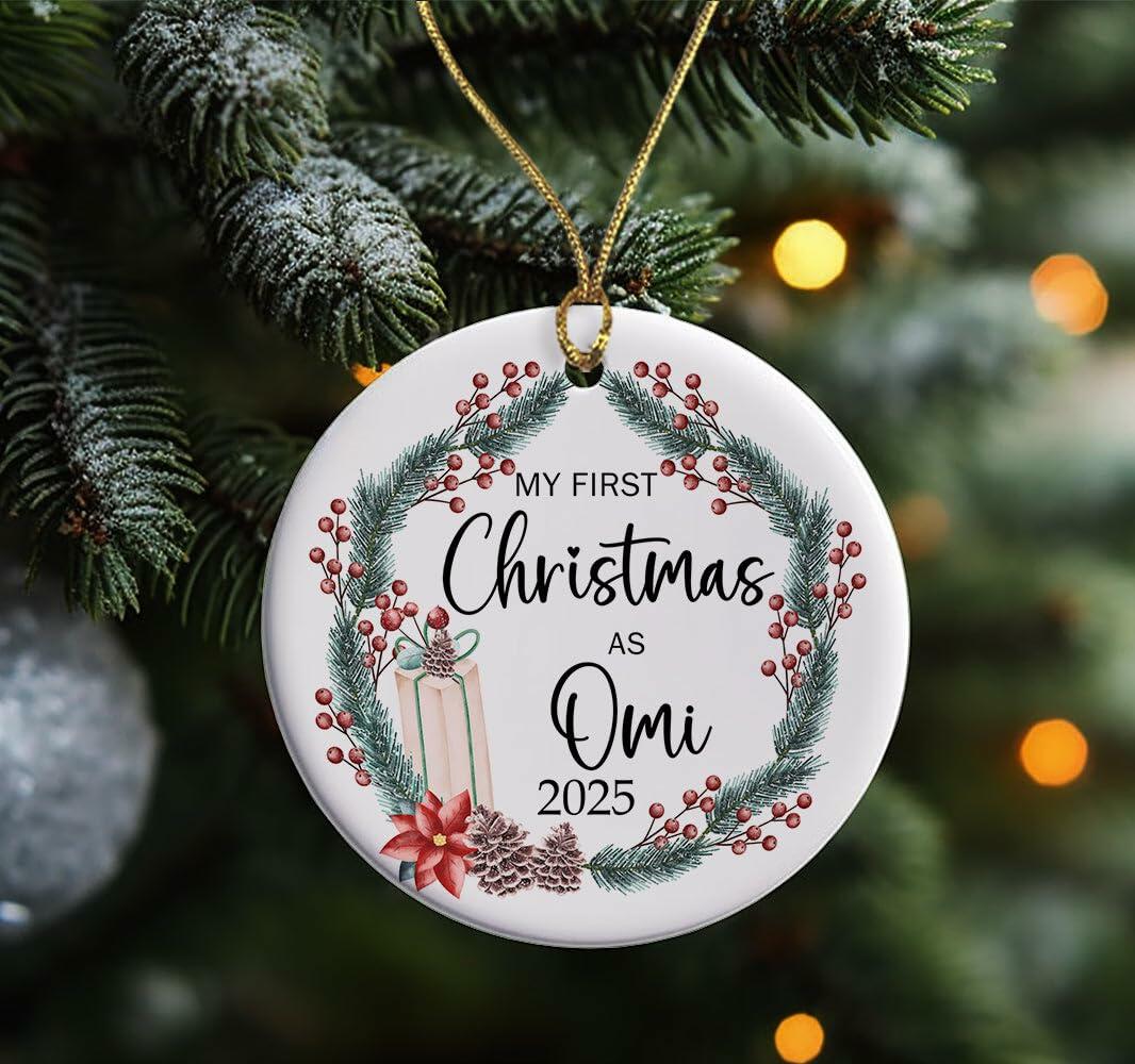 AnhTram97 My First Christmas As Omi 2025 Ornament Ceramic White Both Sides